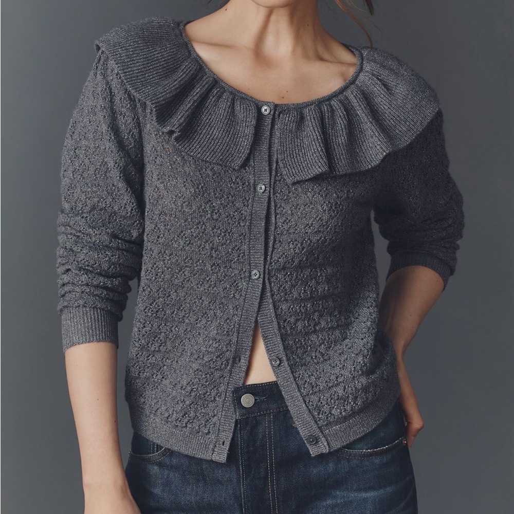 NWT Maeve By Anthropologie Pointelle Wool-Blend Cardigan Sweater SZ M